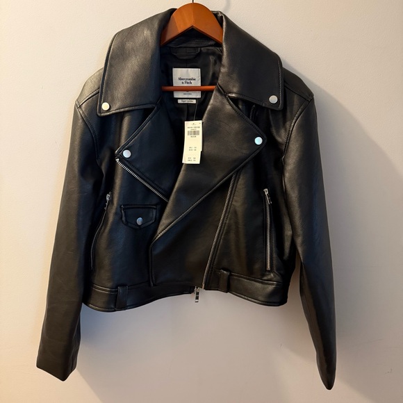 Abercrombie & Fitch Classic Black Leather Biker Jacket - Picture 1 of 4